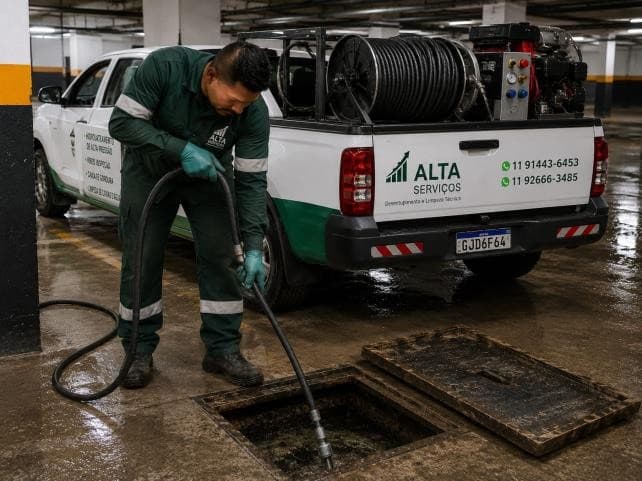Equipe da Alta Serviços realizando hidrojateamento em campo